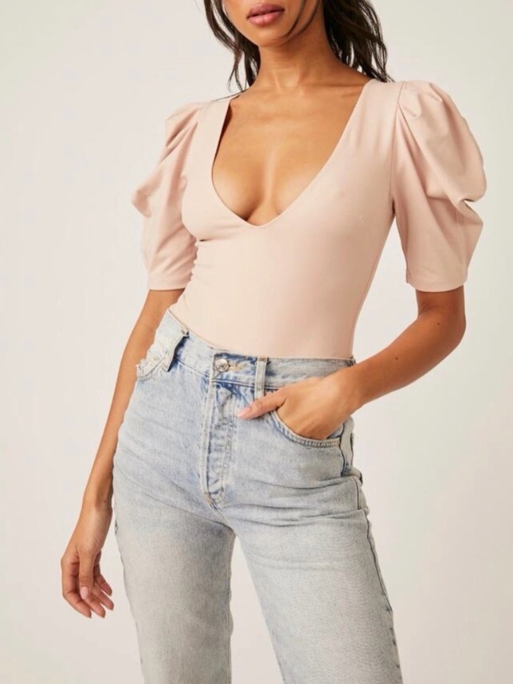 Free People Va Va Voom Cream Bodysuit Size L